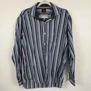 Tailorbyrd Mens Large Blue Black Striped Long Sleeve Button Down Shirt RN112499